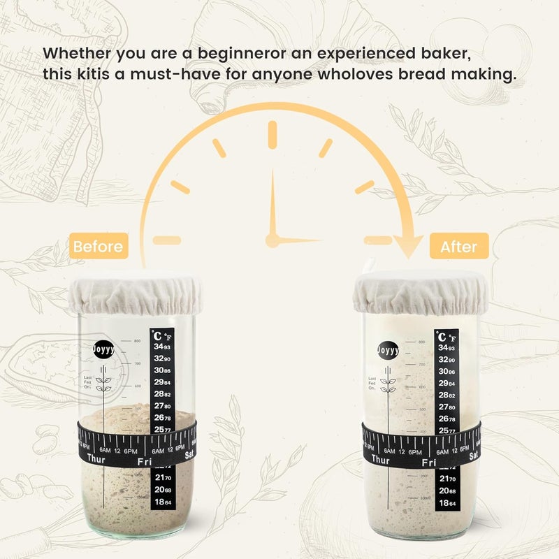 Joyyy Sourdough Starter Jar, Beginner Sourdough Starter Kit, 34oz Large Capacity Glass Fermentation Jar with Lid & Tracker for Homemade Sour Dough (Set of 2) - Image 5
